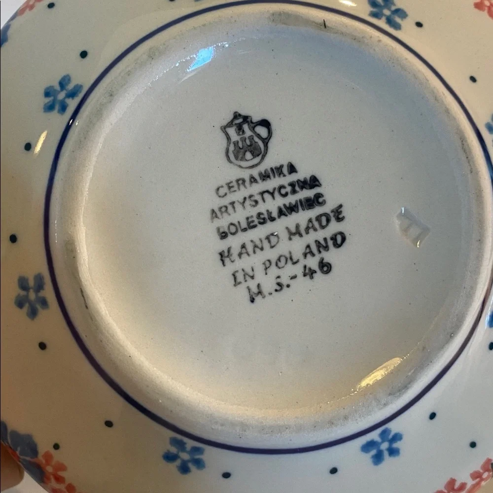 2 Polish Pottery Handmade Small Floral Scalloped Edge Bowls 5.5” Blue